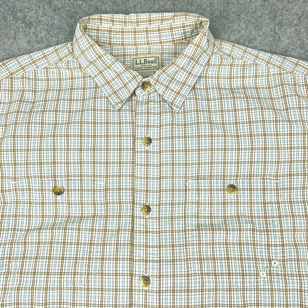 LL Bean Shirt Mens Large Brown Check Long Sleeve Button Up Cotton Outdoors Work - Picture 1 of 13